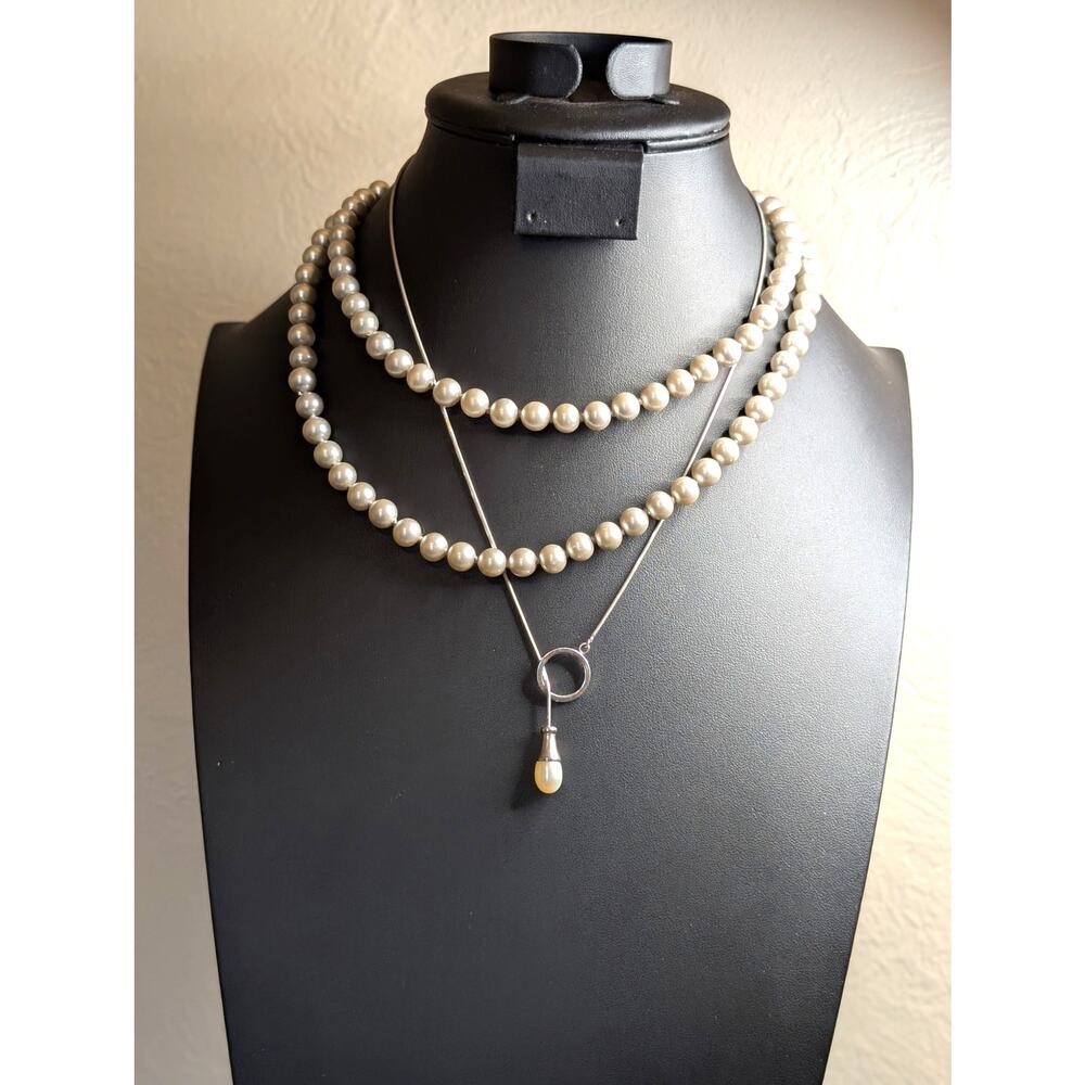 Lot of Two Layered Silver Tone Faux Pearl Necklaces